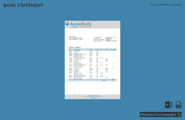 Beispiel für einen Kontoauszug der Liberia Access Bank